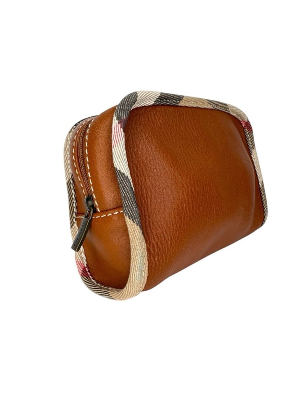 Authentic Burberry House Check & Tan Leather Cosmetic Pouch - Picture 6 of 14